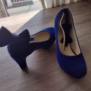 Navy blue ankle bow high heels